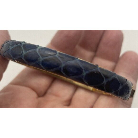 Picchioni Firenze Bracelet Gold Plated 24kt 6 .5” 8 mm Dark Blue Snake Leather - Picture 4 of 6